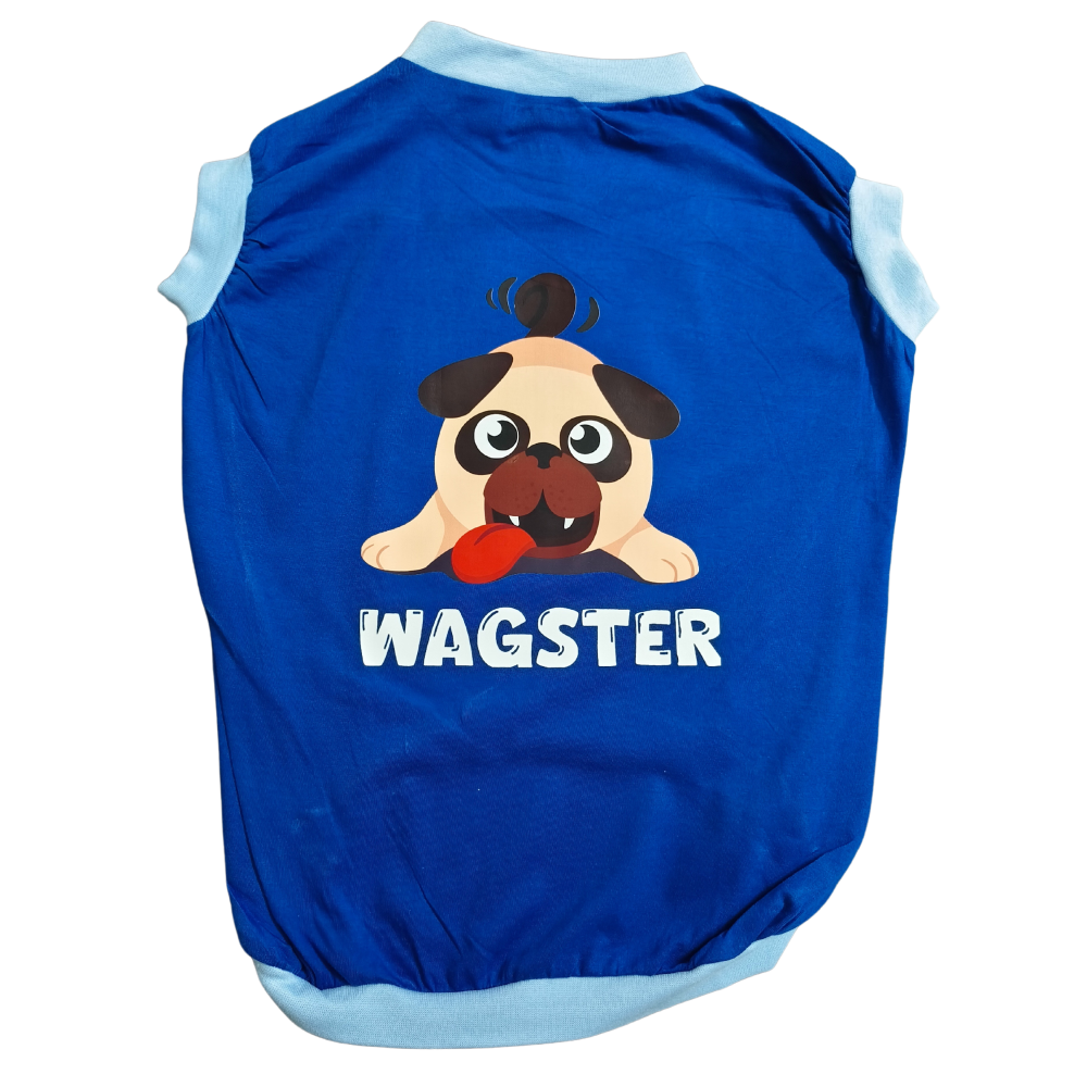 Cheeku Wagster Graphic Cotton T Shirt for Dogs and Cats (Blue)
