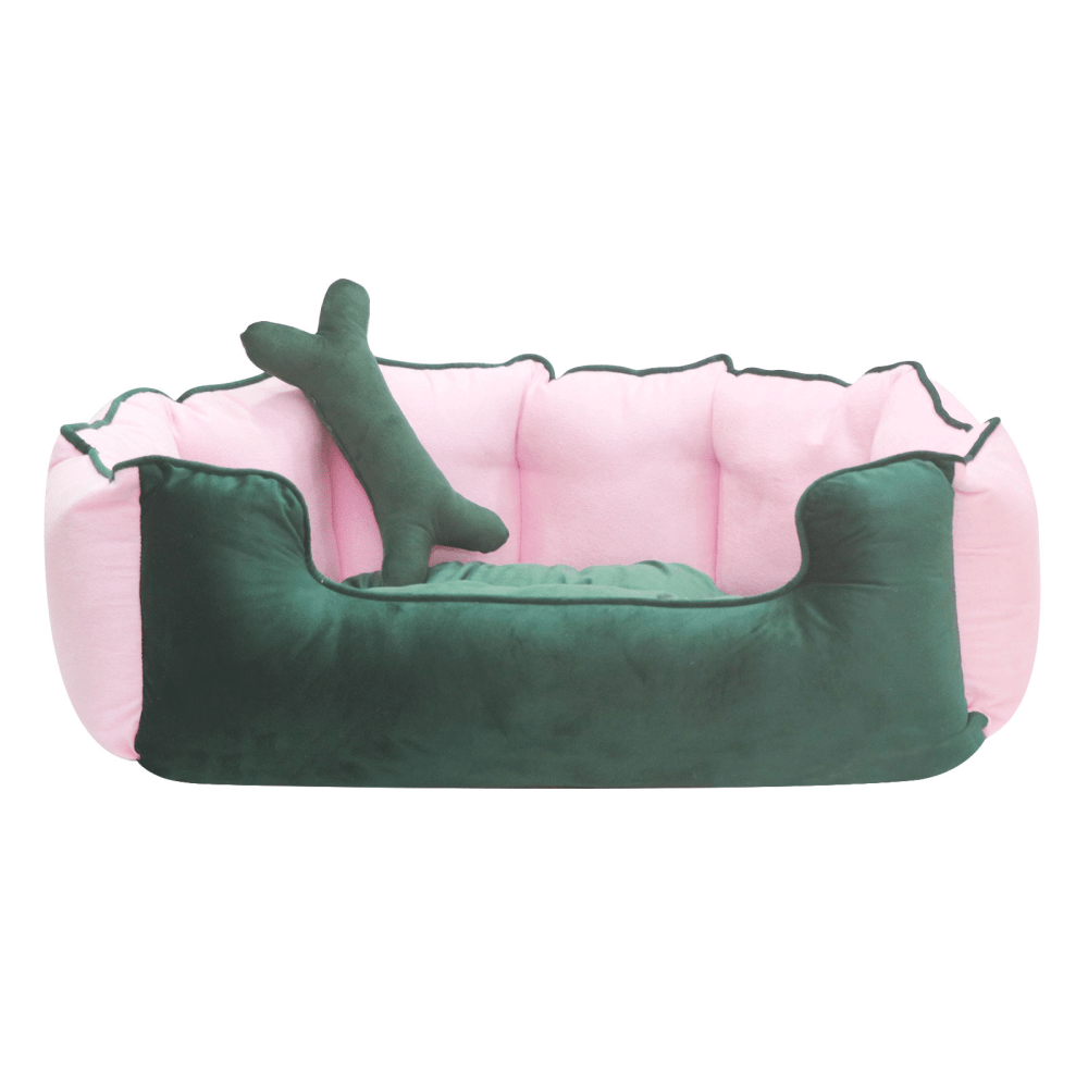 Hiputee Reversible Holland Velvet Bed for Dogs and Cats (Green, Pink)