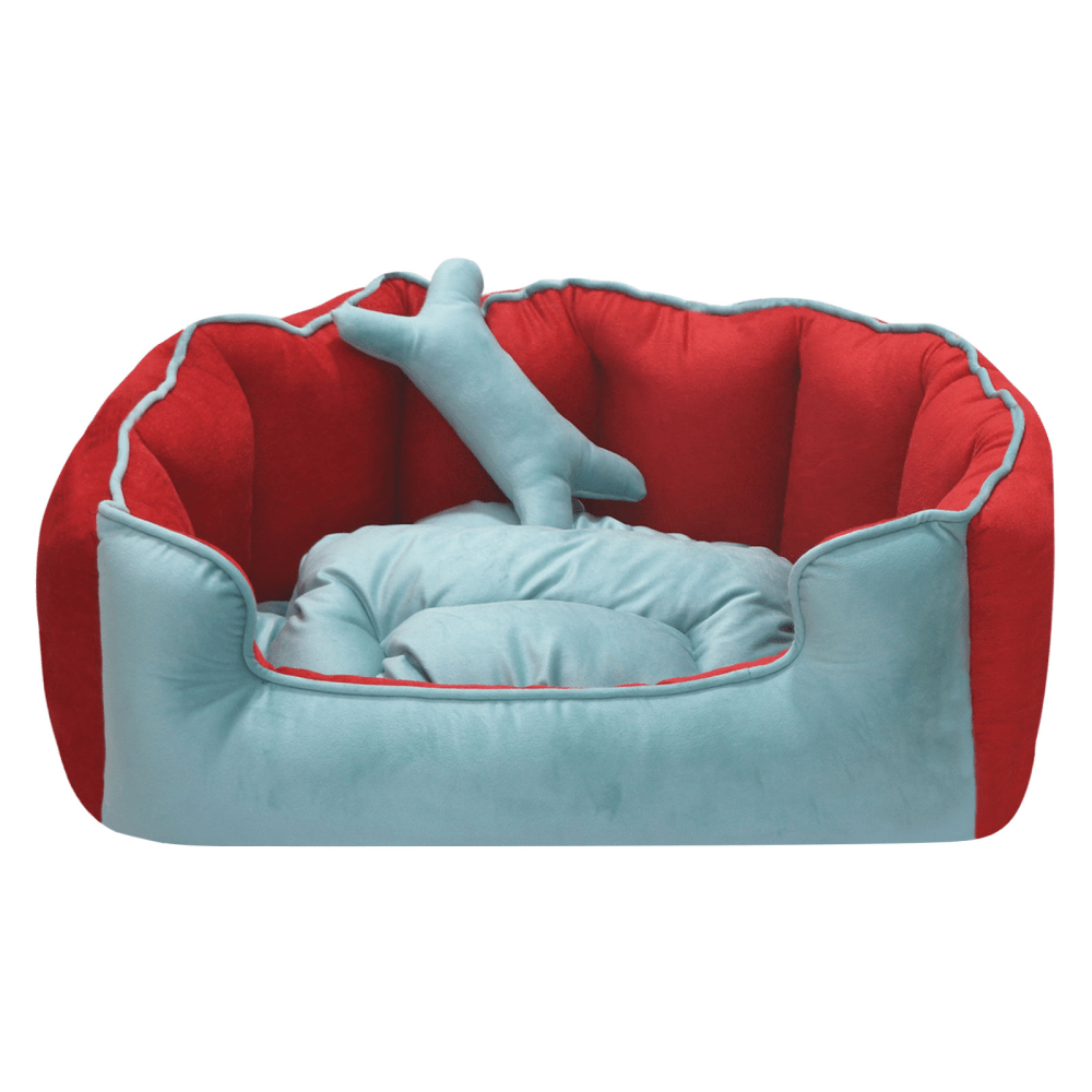 Hiputee Reversible Holland Velvet Bed for Dogs and Cats (Aqua Blue, Red)