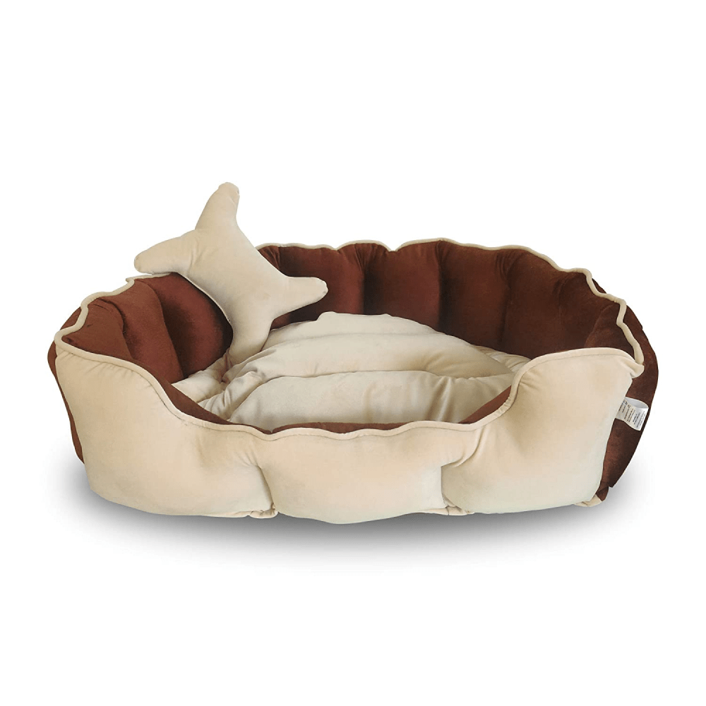 Hiputee Reversible Holland Velvet Bed for Dogs and Cats (Cream, Brown)