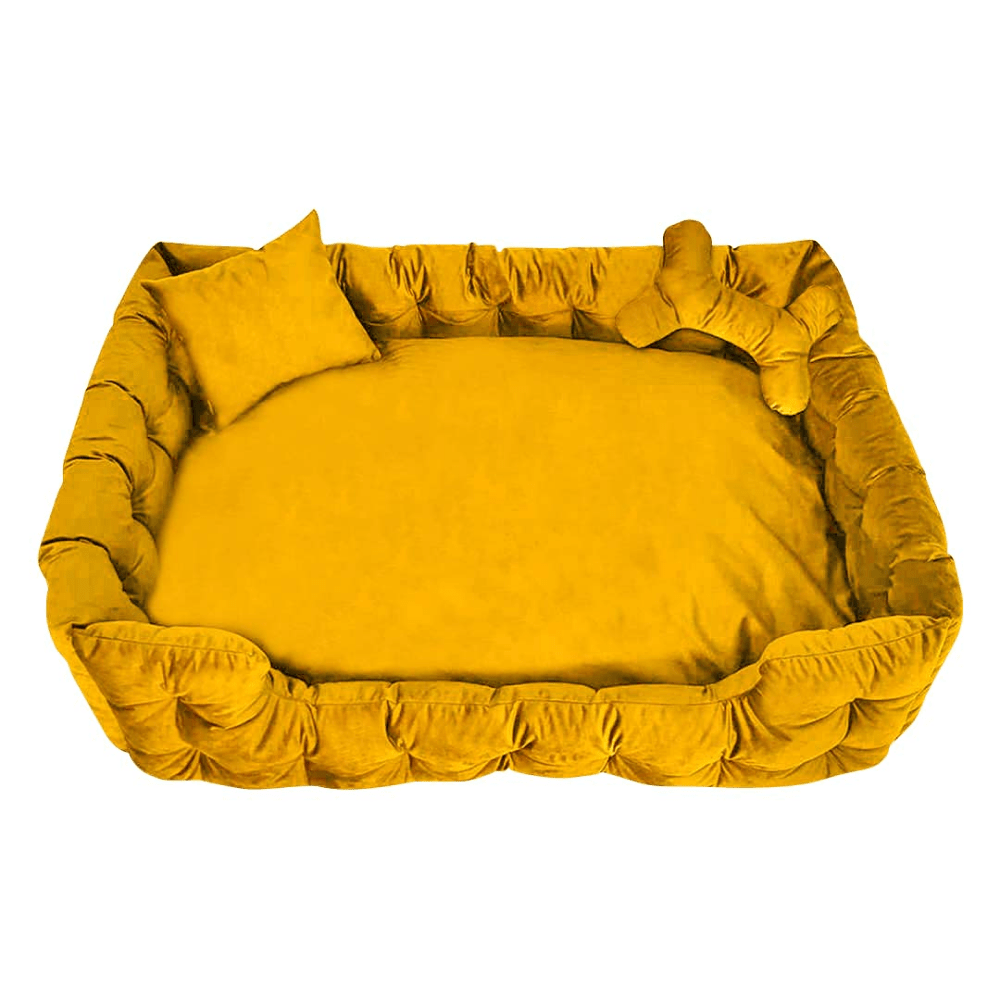 Hiputee Luxurious High Wall Soft Velvet Fabric Washable Bed for Dogs and Cats (Yellow)