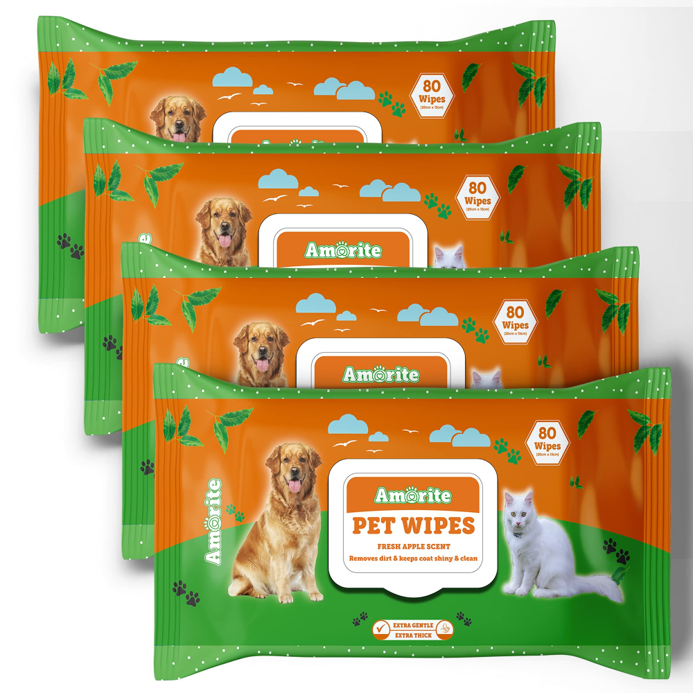 Amorite Apple Scented Biodegradable Wipes for Dogs and Cats