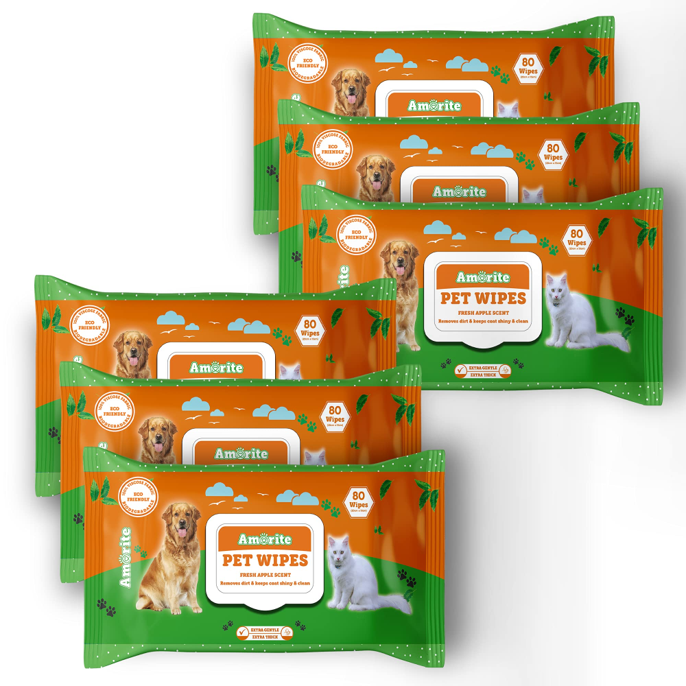 Amorite Apple Scented Biodegradable Wipes for Dogs and Cats