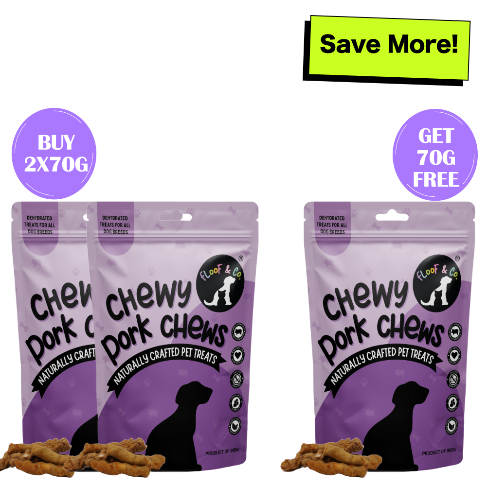 Floof & Co Chewy Pork Chew Jerky Dog Treats (Buy 2 Get 1 Free)