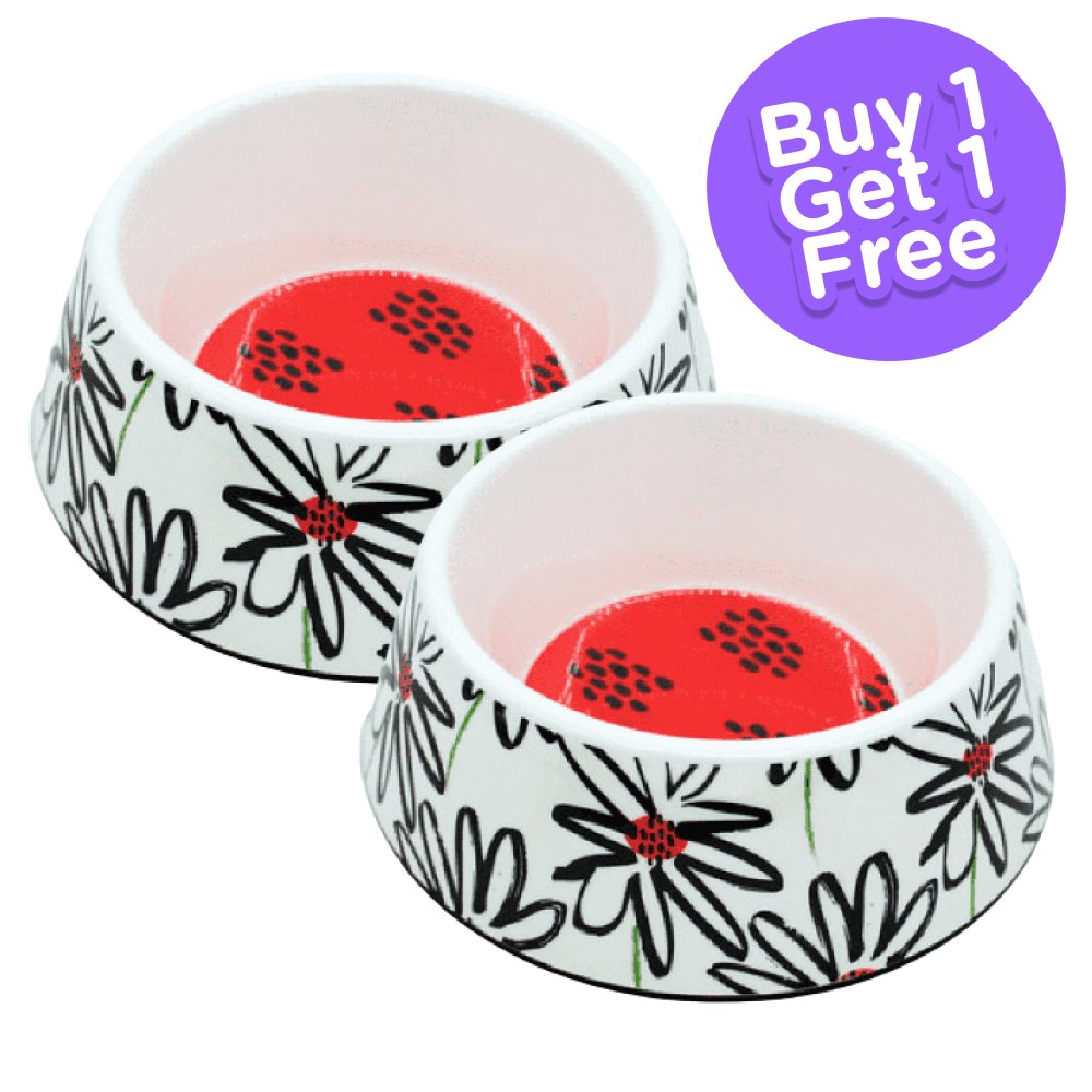 Peetara Flower Designer Melamine Bowl for Dogs and Cats (Buy 1 Get 1 Free)