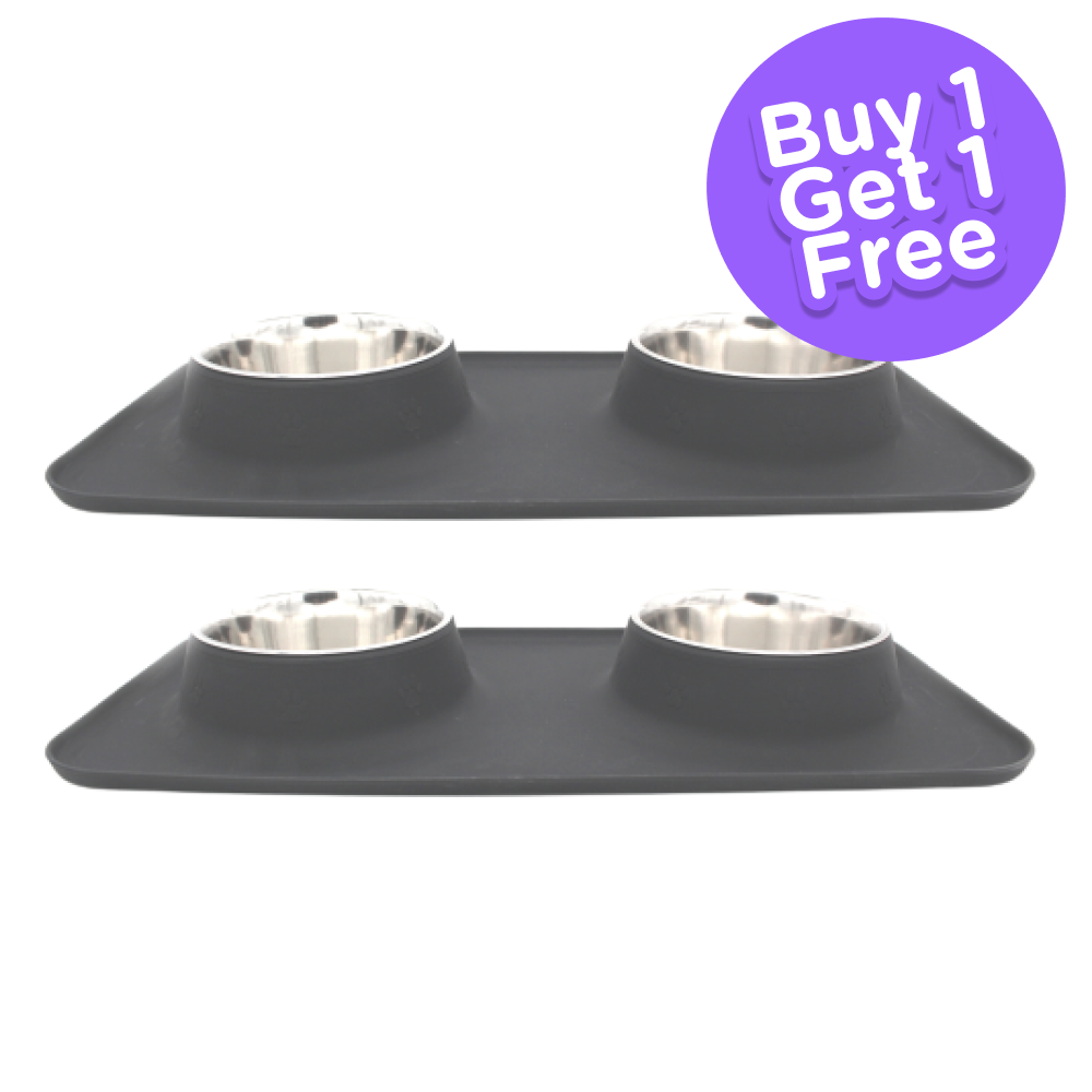 Peetara Silicon Double Diners for Dogs and Cats (Grey) (Buy 1 Get 1 Free)