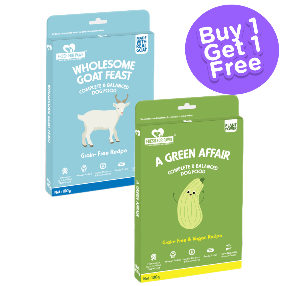 Fresh For Paws Wholesome Goat Feast and A Green Affair Grain Free & Vegan Dog Wet Food (Buy 1 Get 1 Free)