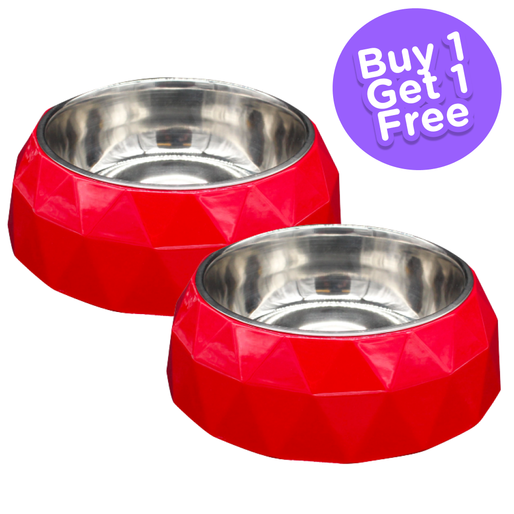 Peetara Diamond Designer Melamine Bowl for Dogs and Cats (Red) (Buy 1 Get 1 Free)