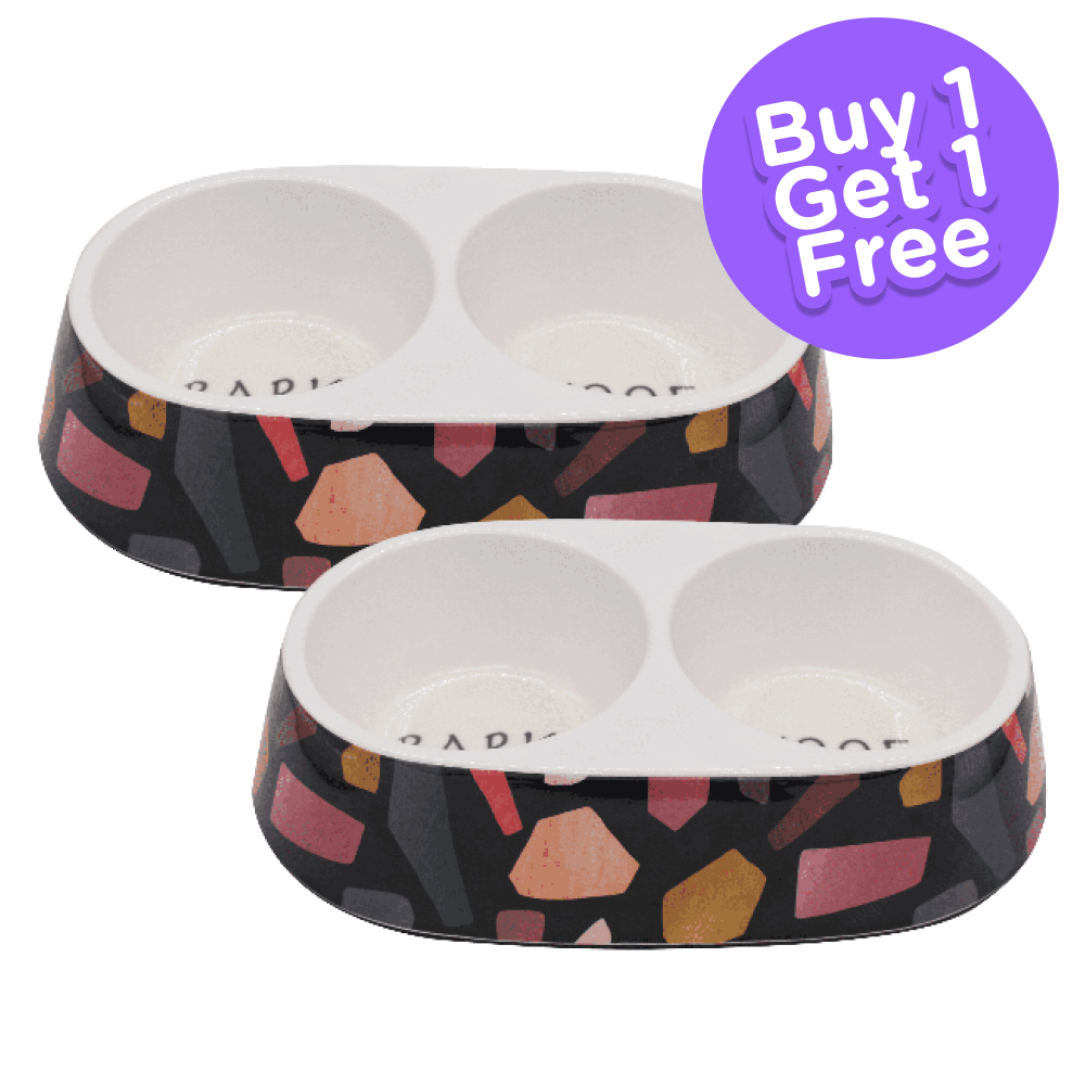 Peetara Abstract Designer Melamine Double Diners for Dogs and Cats (Black) (Buy 1 Get 1 Free)