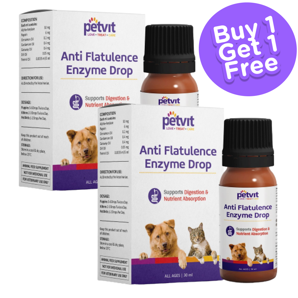 Petvit Anti Flatulence Enzyme Drop for Dogs and Cats (Buy 1 Get 1 Free)
