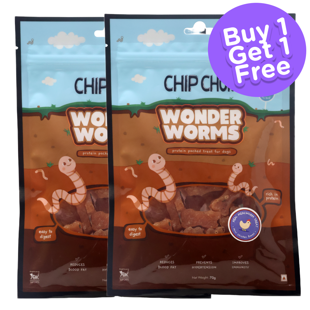Chip Chops Wonder Worms Mini Chicken Bones with Mealworms Dog Treats (Limited Shelf Life) (Buy 1 Get 1)
