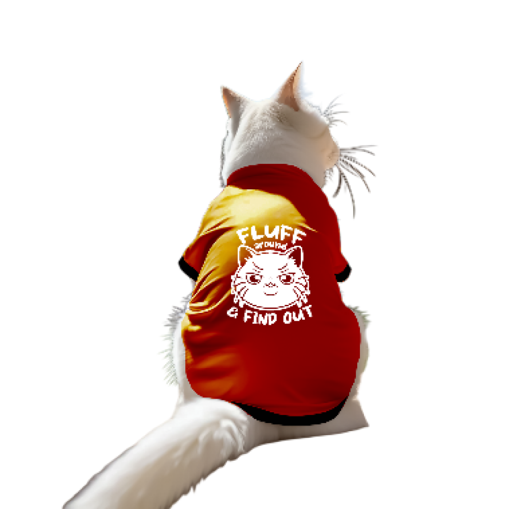 Cheeku Fluff Graphic Cotton T Shirt for Cats (Orange)