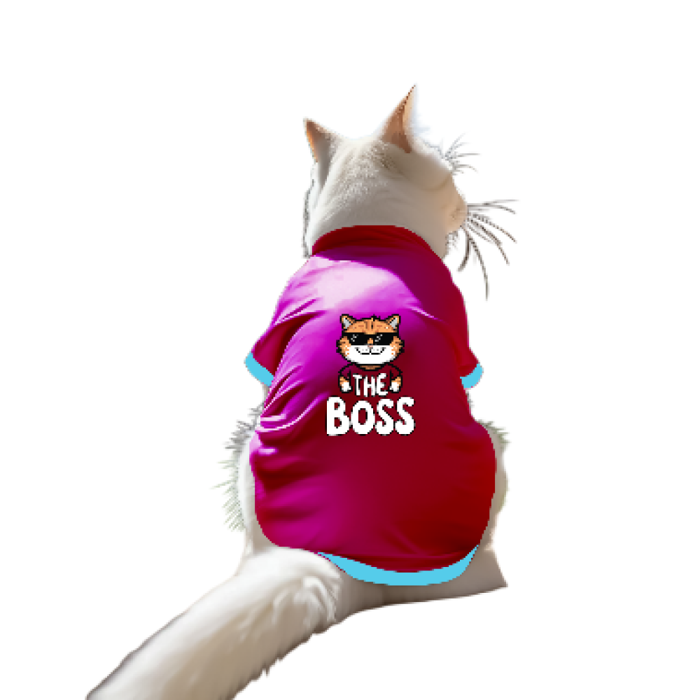 Cheeku The Boss Graphic Cotton T Shirt for Cats (Fuschia)