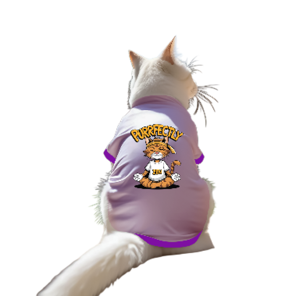 Cheeku Purrfectly Graphic Cotton T Shirt for Cats (Lavender)