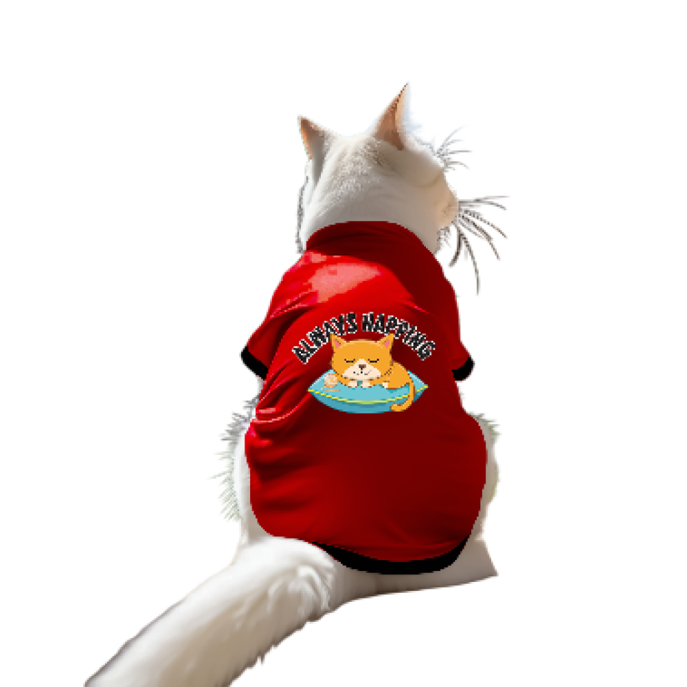 Cheeku Always Napping Graphic Cotton T Shirt for Cats (Red)