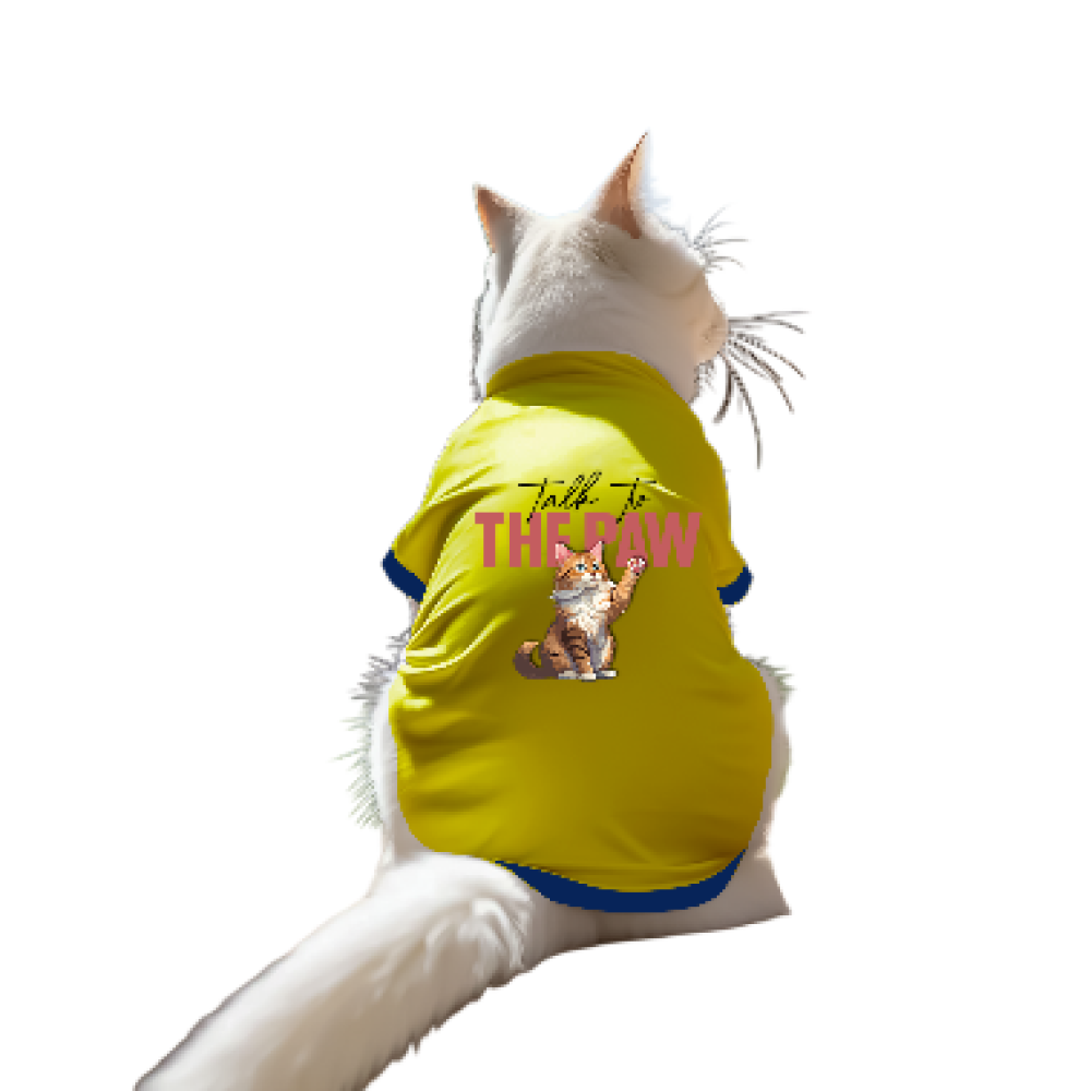 Cheeku The Paw Graphic Cotton T Shirt for Cats (Primerose Yellow)