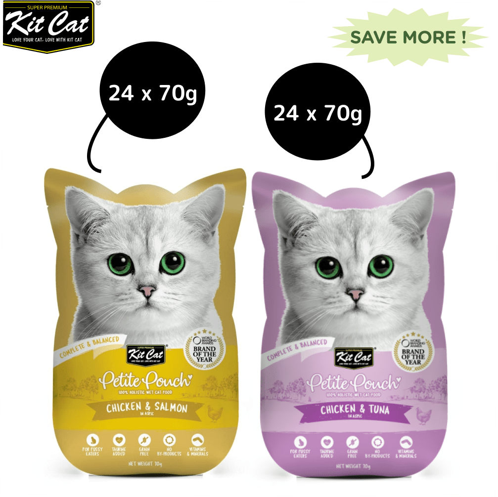 Kit Cat Chicken and Tuna and Chicken and Salmon Cat Wet Food Combo