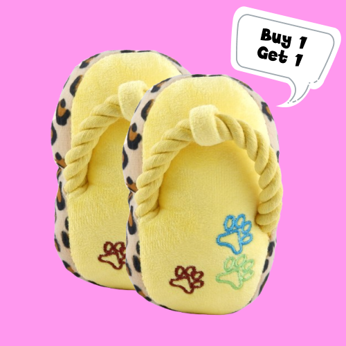 Pet Vogue Sandal Shaped Yellow Plush Toy for Dogs | For Soft Chewers (Buy 1 Get 1)