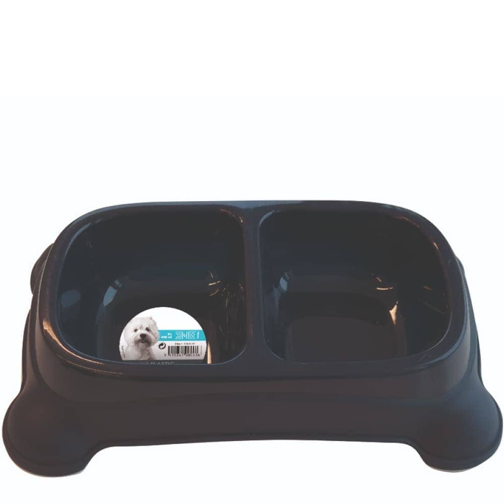 M Pets Plastic Double Bowl for Dogs (Grey)