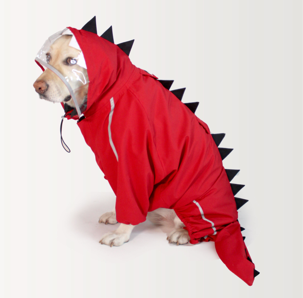 Dogobow Dino Body Suit Raincoat for Dogs and Cats (Red)