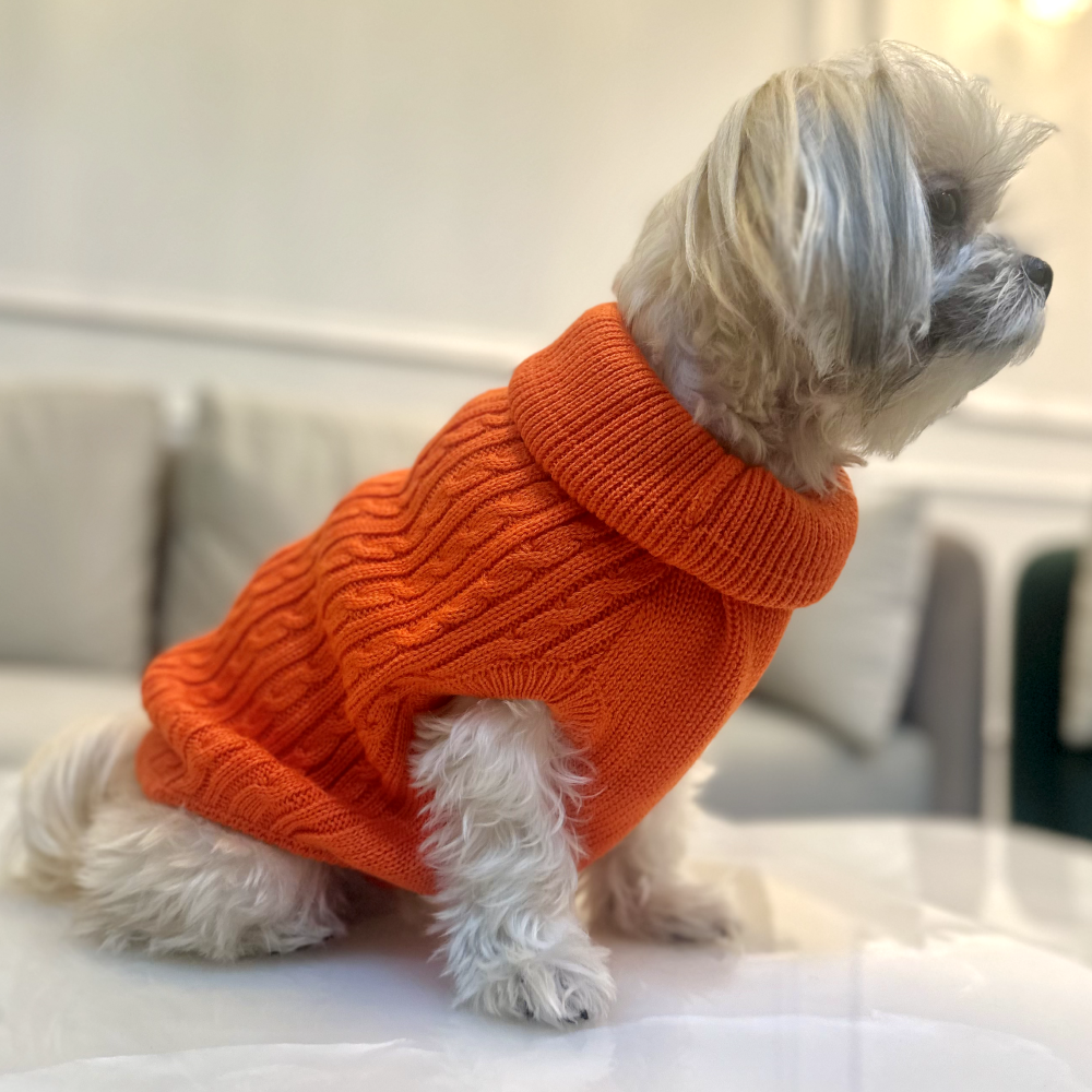 Furvanity Cable Kint Sweater for Dogs and Cats (Orange)