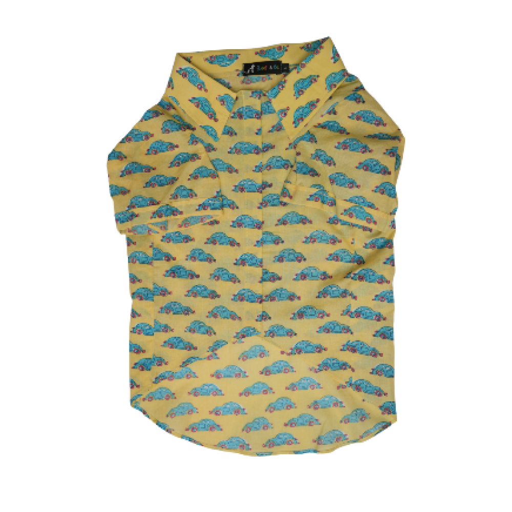 Floof & Co Car Print Cotton Shirt for Dogs (Yellow)