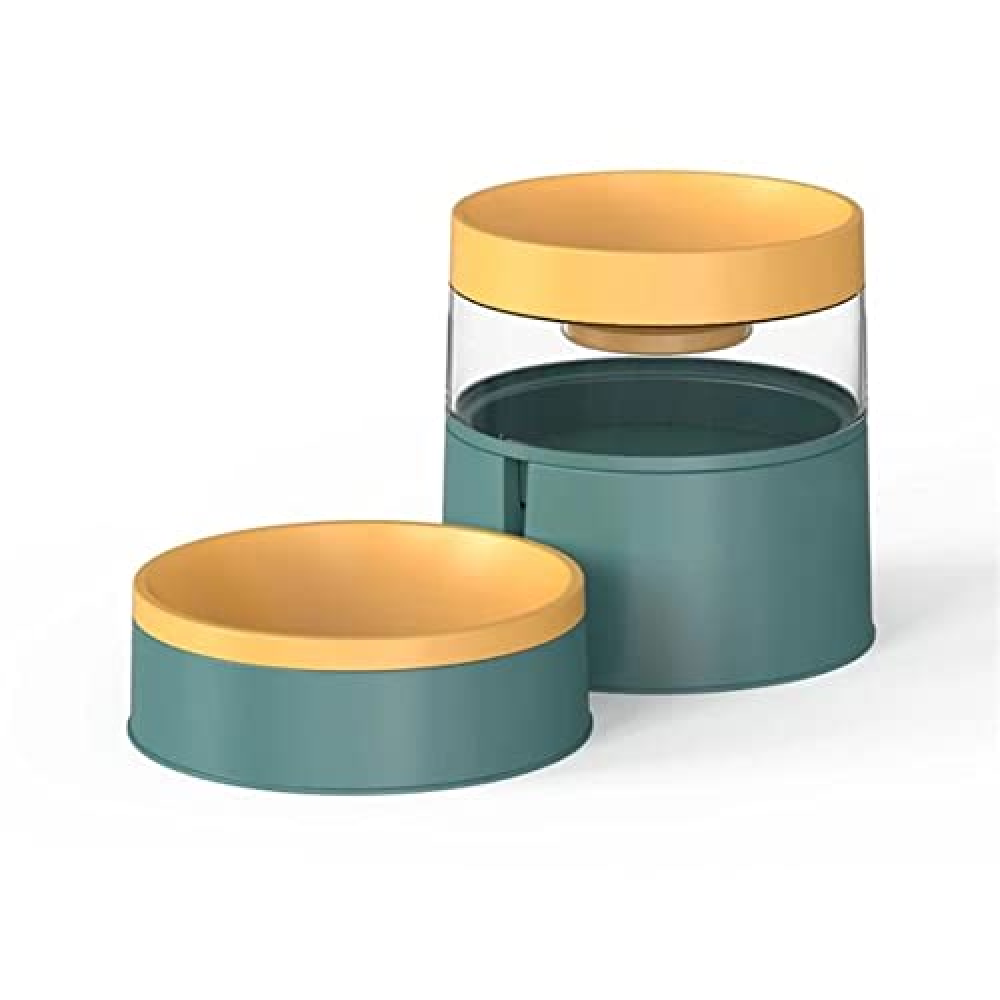Taiyo Pluss Discovery Detachable Gravity Water and Food Feeder for Dogs and Cats (Green and Yellow)