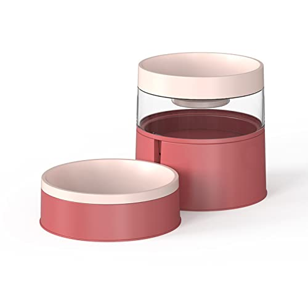 Taiyo Pluss Discovery Detachable Gravity Water and Food Feeder for Dogs and Cats (Peach and White)
