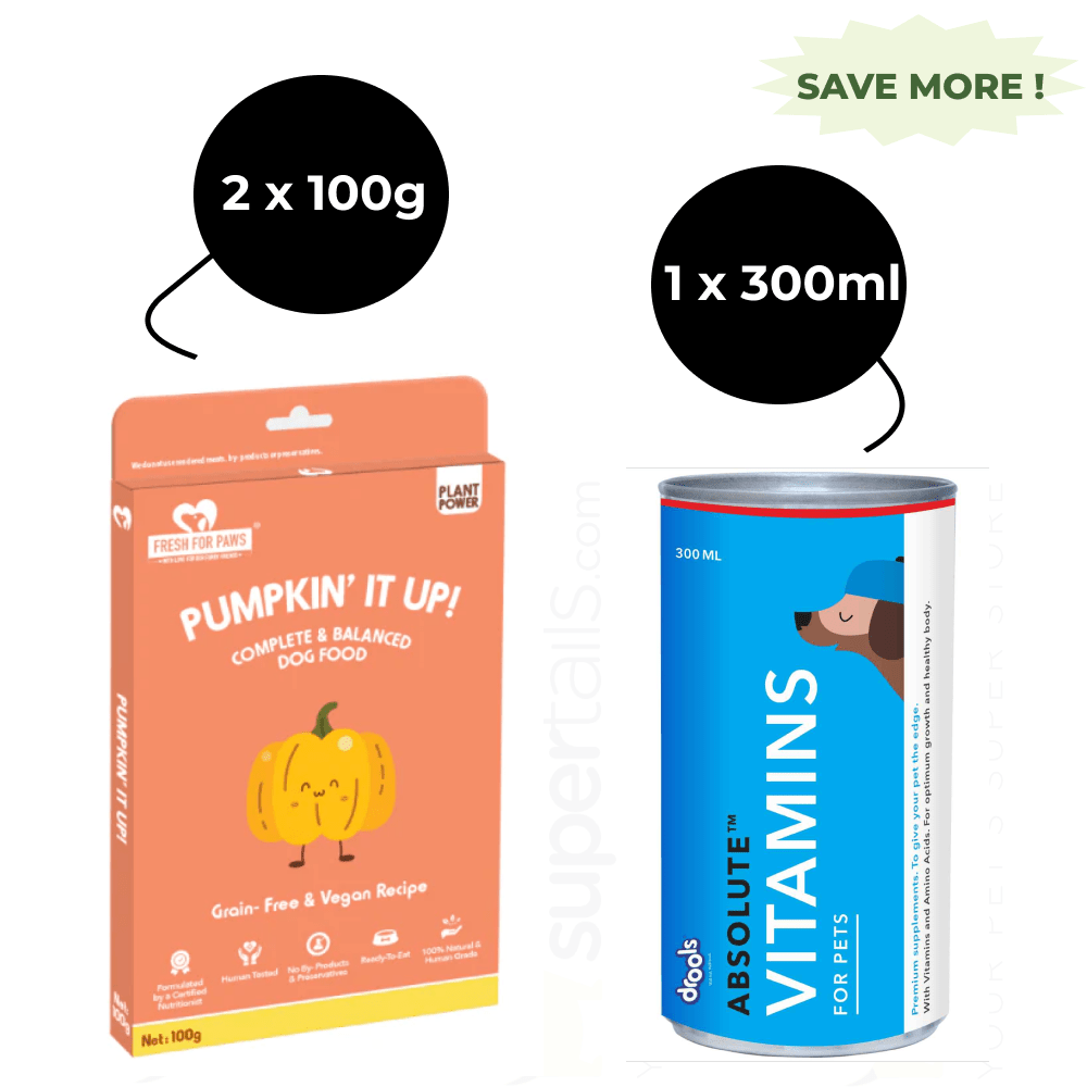 Fresh For Paws Pumpkin It Up Dog Wet Food and Drools Absolute Vitamin Syrup Supplement for Dogs Combo