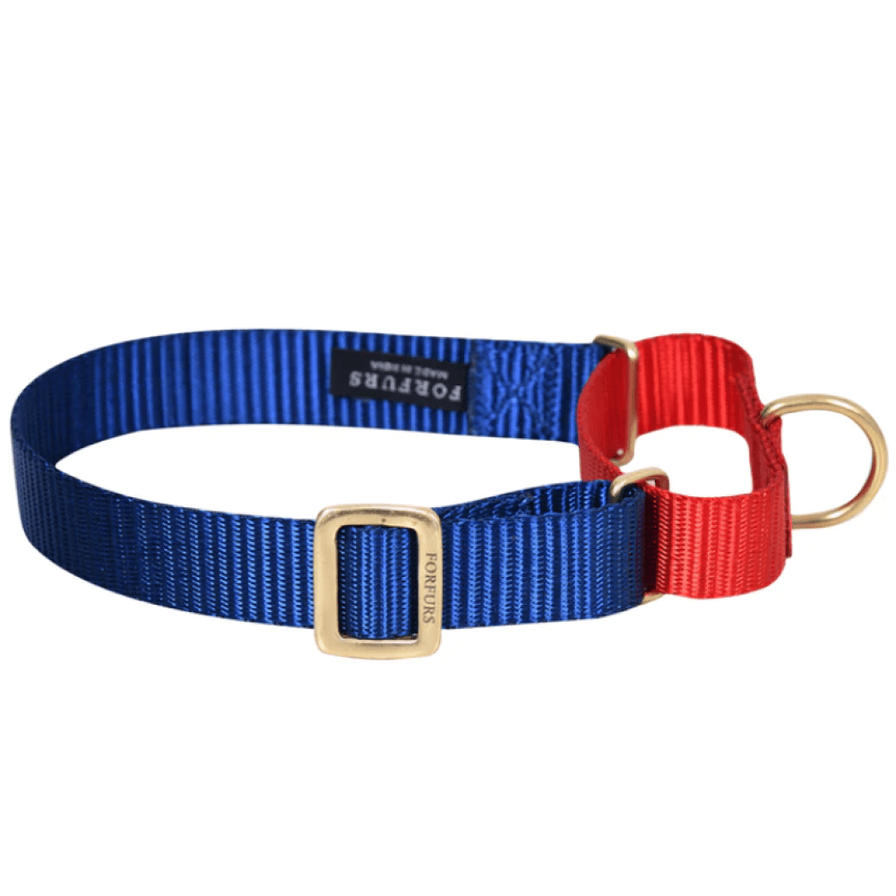 Forfurs Martingale Collar with Brass Fittings for Dogs (Navy Blue X Tomato Red)
