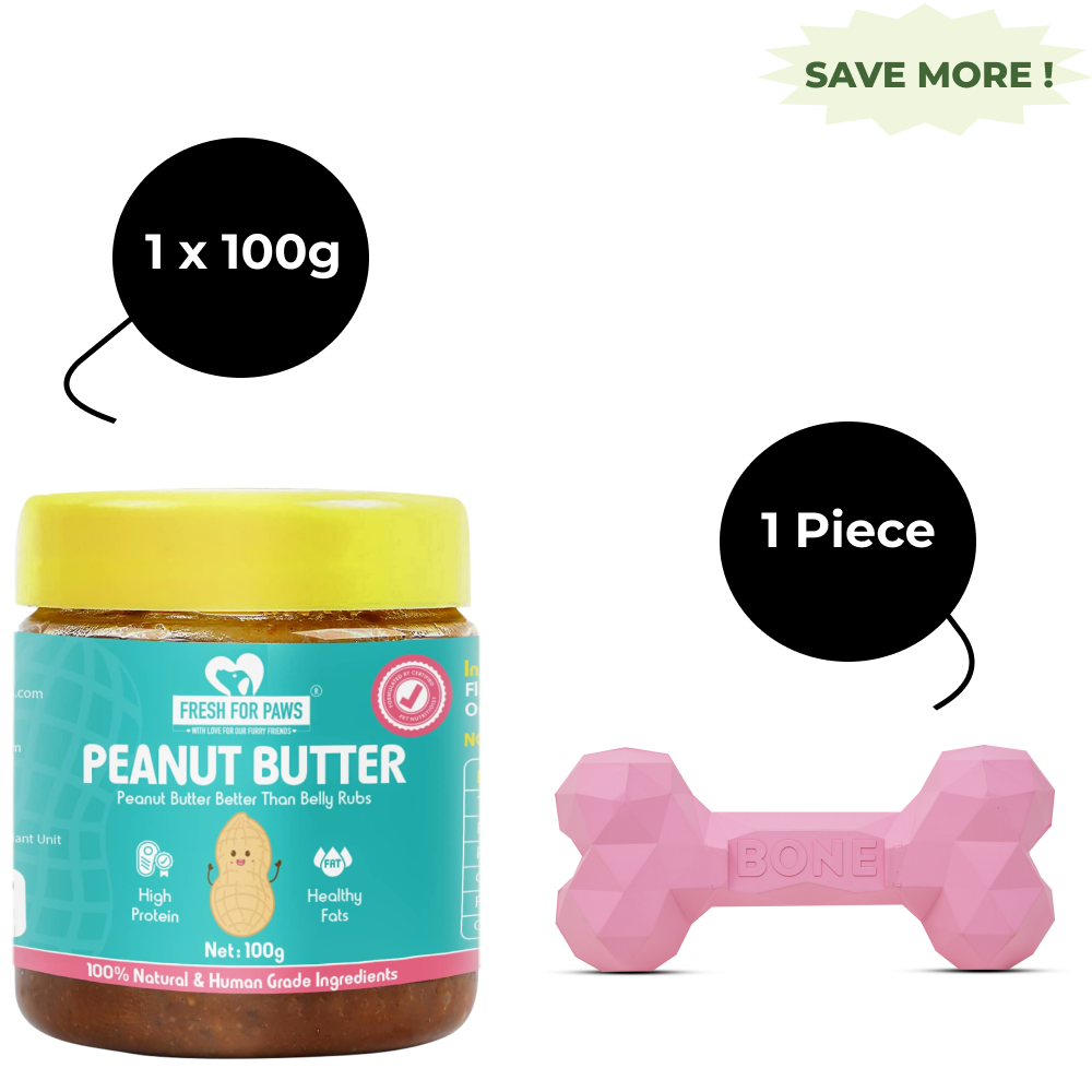 Barkbutler Chu the bone Treat Dispensing Toy and Fresh For Paws Peanut Butter for Dogs Combo
