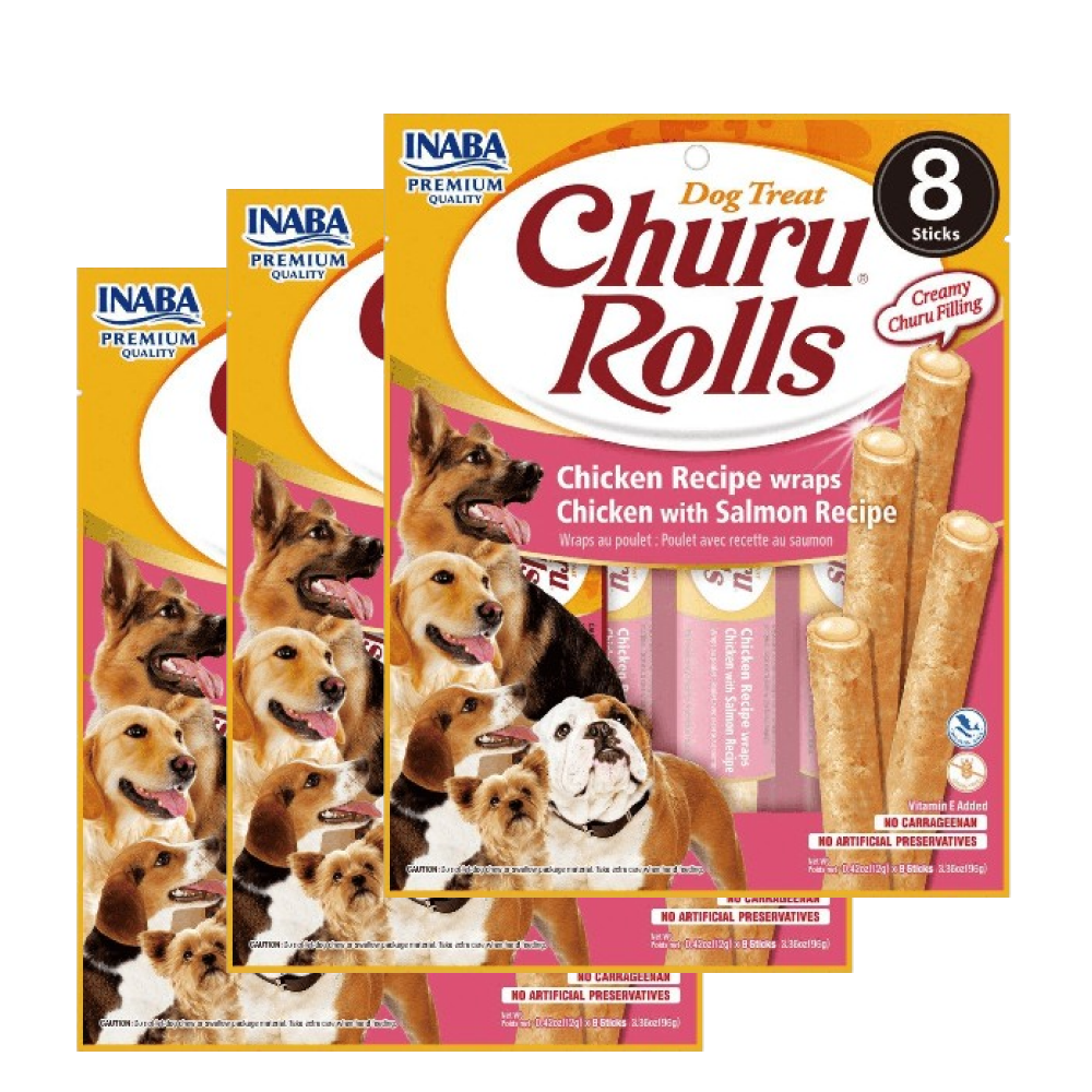 INABA Churu Roll Chicken Recipe Wraps Chicken with Salmon Recipe Dog Treats