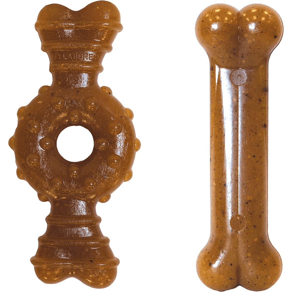 Nylabone Puppy Teething Chicken Flavoured Chew and Ring Bone Toy for Dogs (Brown)
