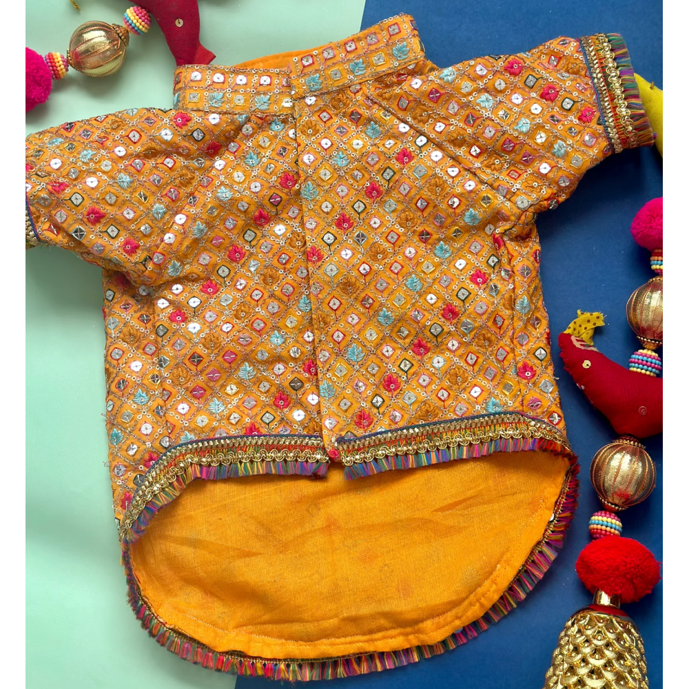 Furvanity Jodhpuri Mirror Work Sherwani for Dogs and Cats (Yellow)
