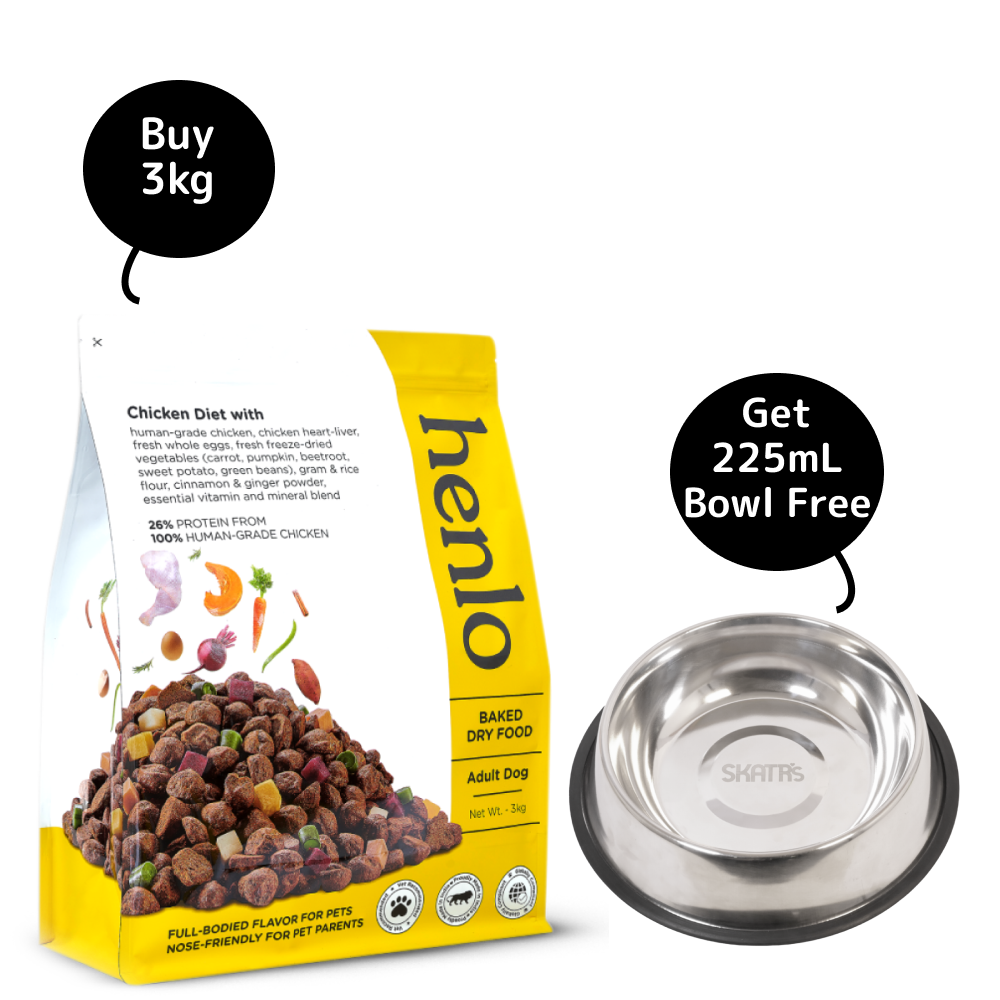 Henlo Chicken & Vegetable Baked Dry Food for Adult Dogs | 100% human grade ingredients (Get Skatrs Bowl Free)