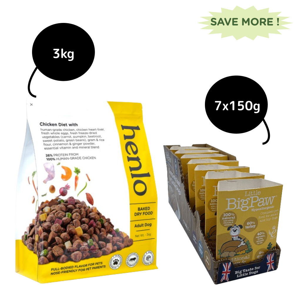 Henlo Baked Dry Food for Adult Dogs and Little Big Paw Turkey & Vegetable Dinner Dog Wet Food Combo