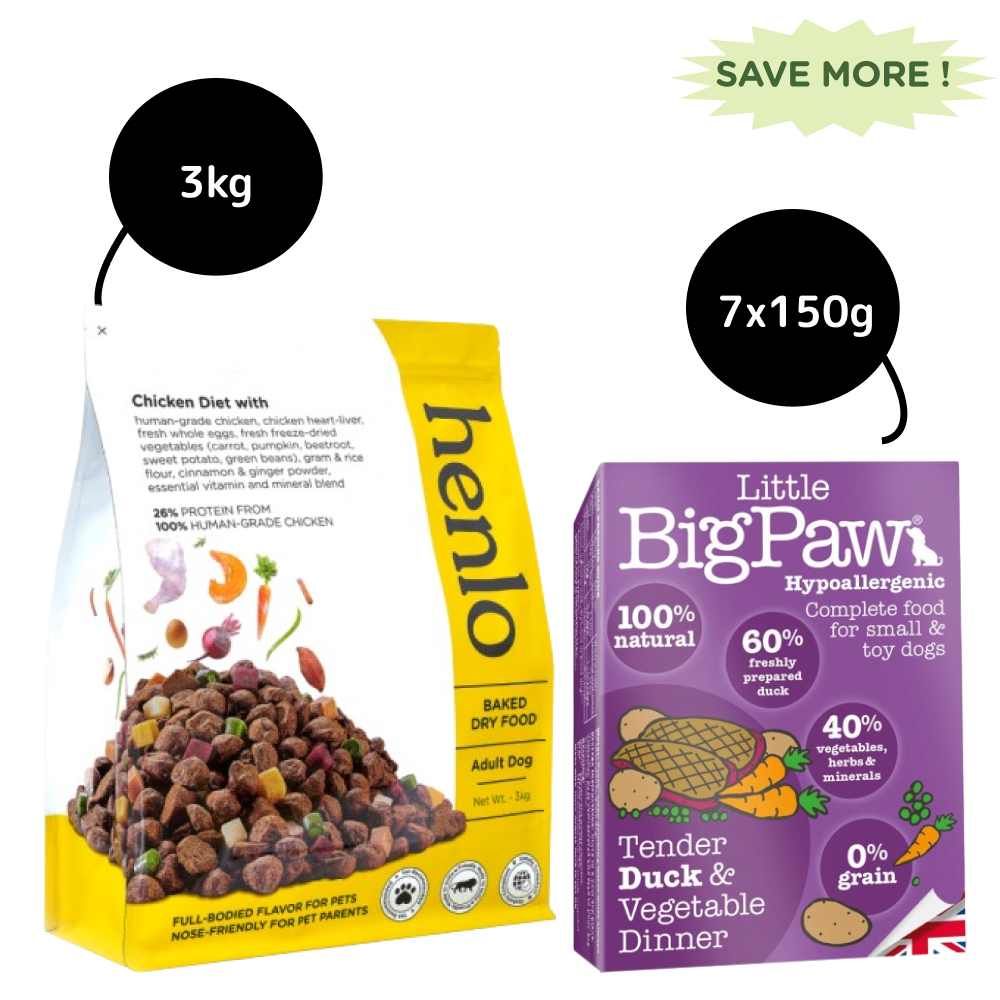 Henlo Baked Dry Food for Adult Dogs and Little Big Paw Duck & Vegetable Dinner Dog Wet Food Combo