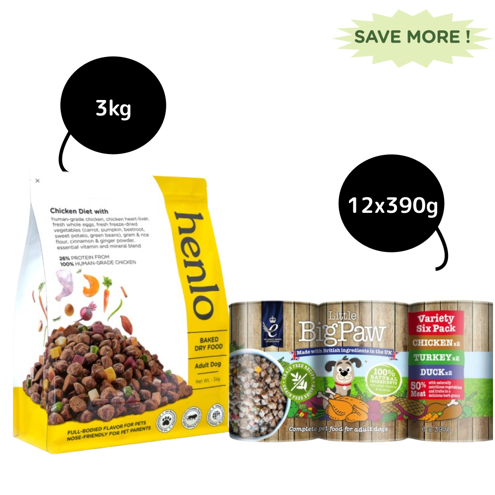 Henlo Baked Dry Food for Adult Dogs and Little Big Paw Variety Mix Wet Dog Food Combo
