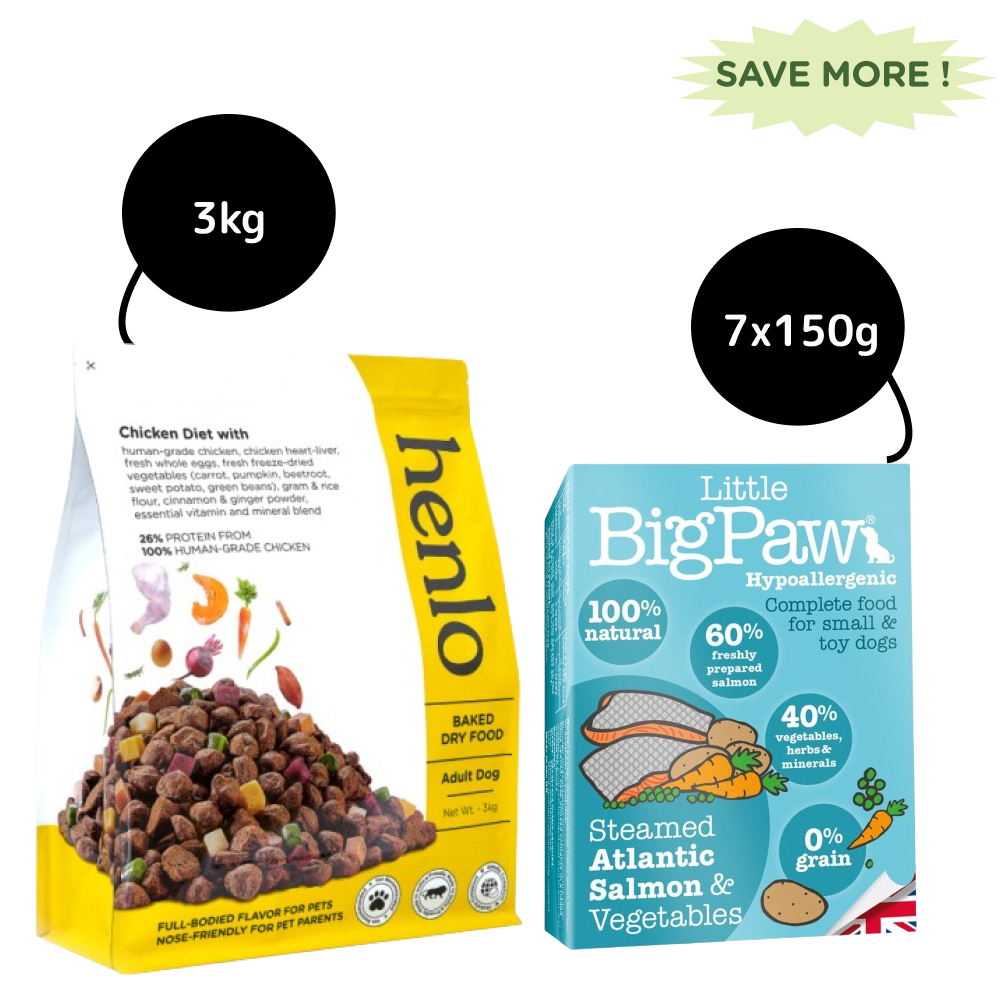 Henlo Baked Dry Food for Adult Dogs and Little Big Paw Atlantic Salmon & Vegetables Terrine Dog Wet Food Combo