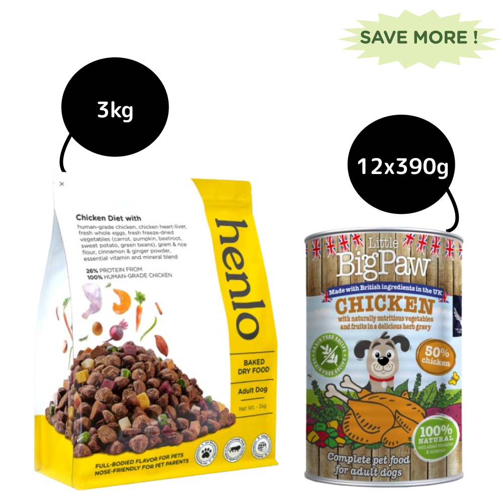 Henlo Baked Dry Food for Adult Dogs and Little Big Paw Chicken Potato Peppers Beans & Herbs Dog Wet Food Combo