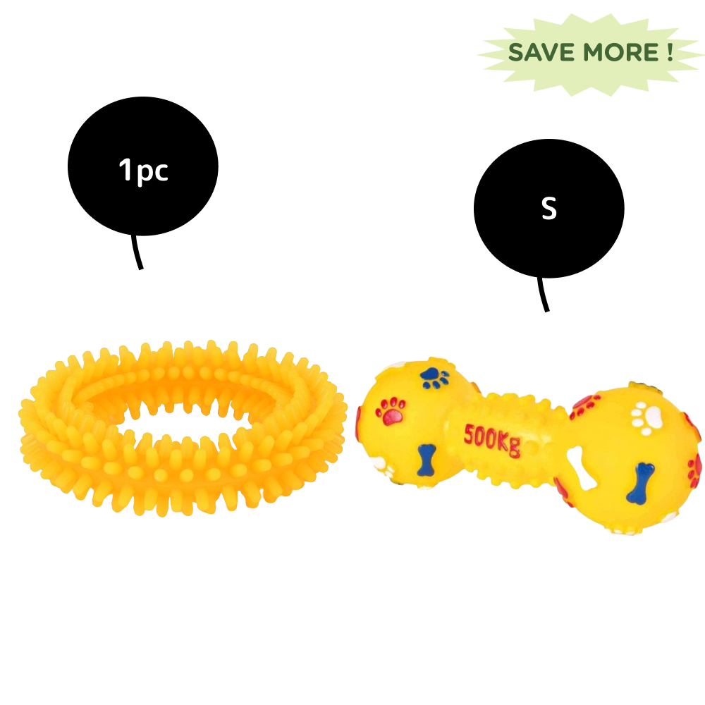 Basil Teething Ring Chew Toy and Trixie Dumbbell Vinyl Toys Combo for Dogs