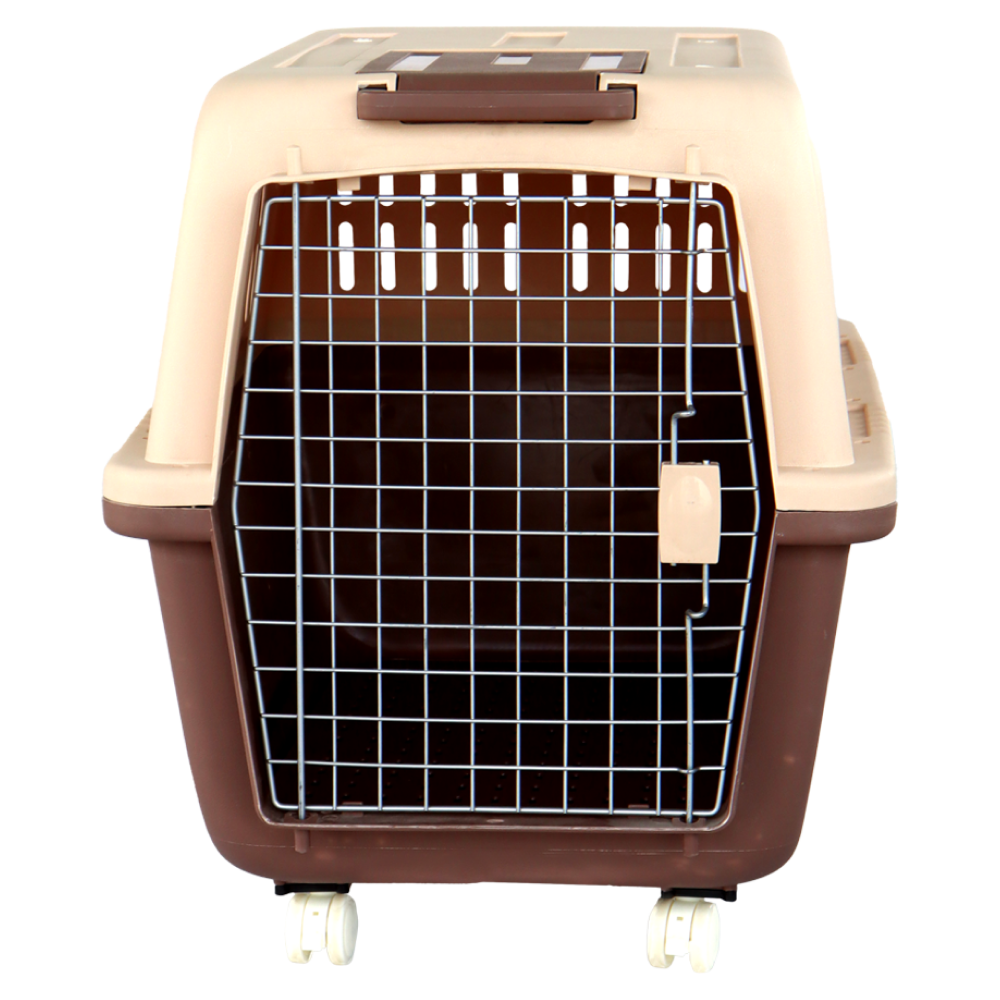Smarty Pets Nunbell Plastic Carrier with Handle for Dogs and Cats (Beige/Brown)