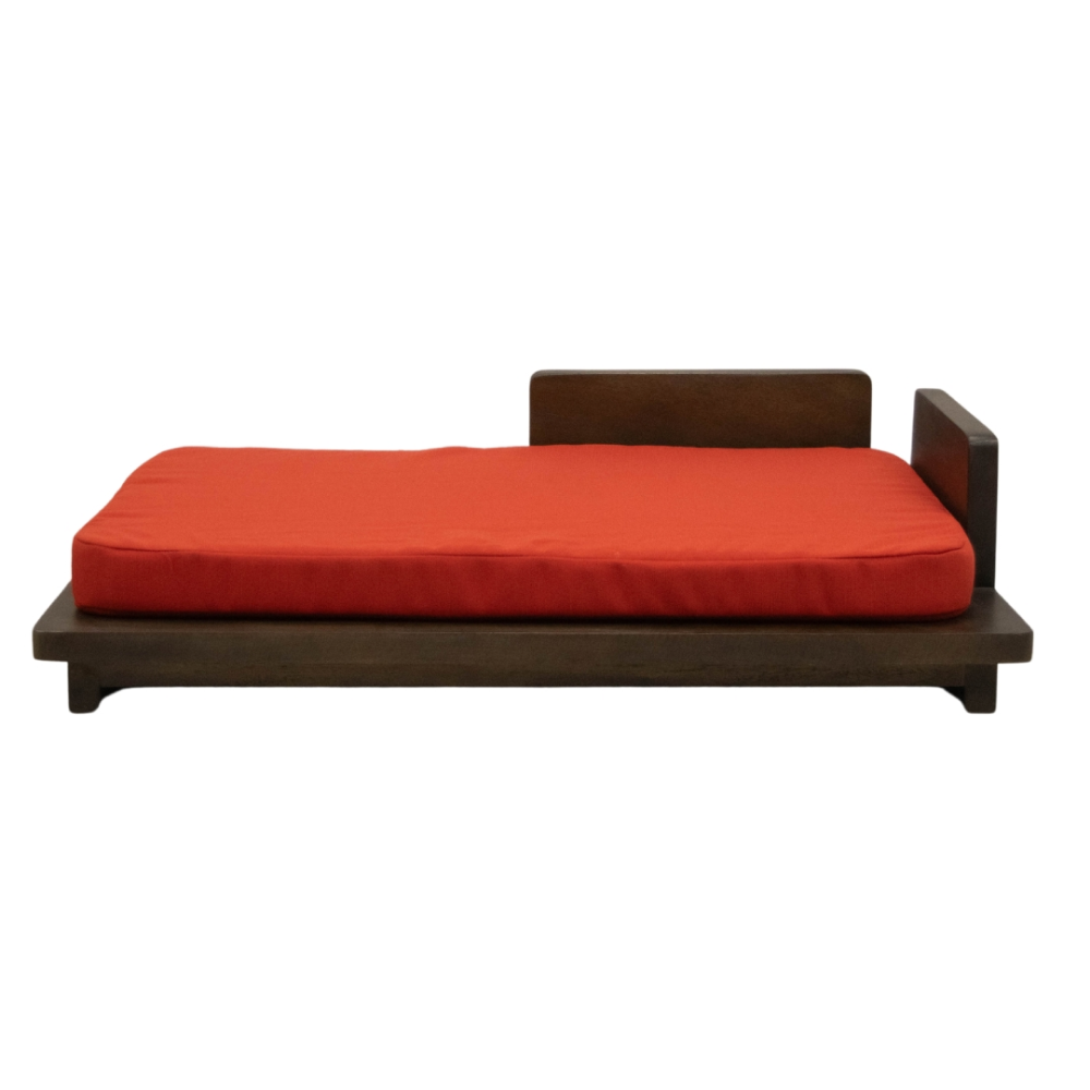 FurryLiving Barkly Bed with Cushion for Dogs (Dark Brown/Red Cushion)