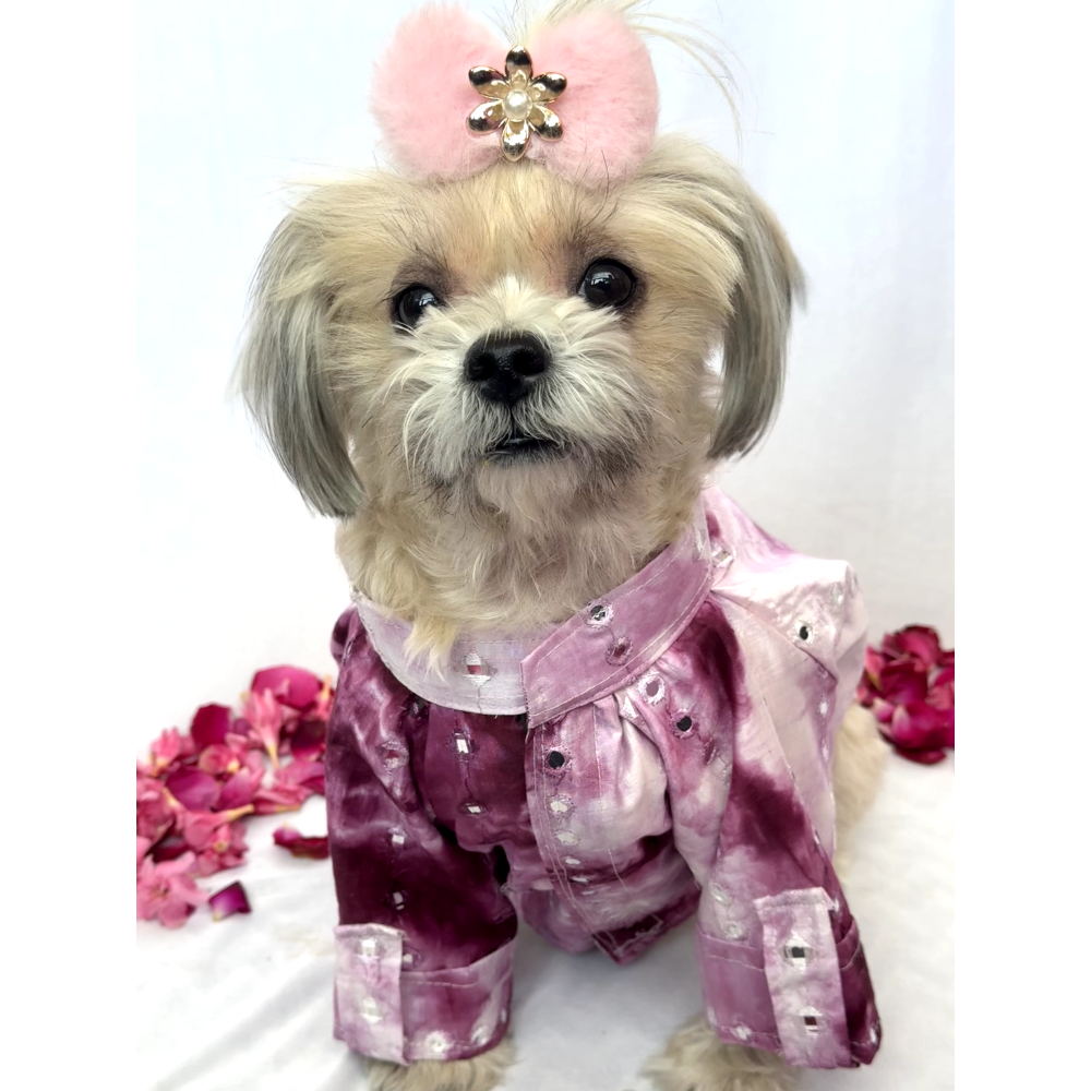 Furvanity Chanderi Mirror Kurta for Dogs and Cats (Plum)