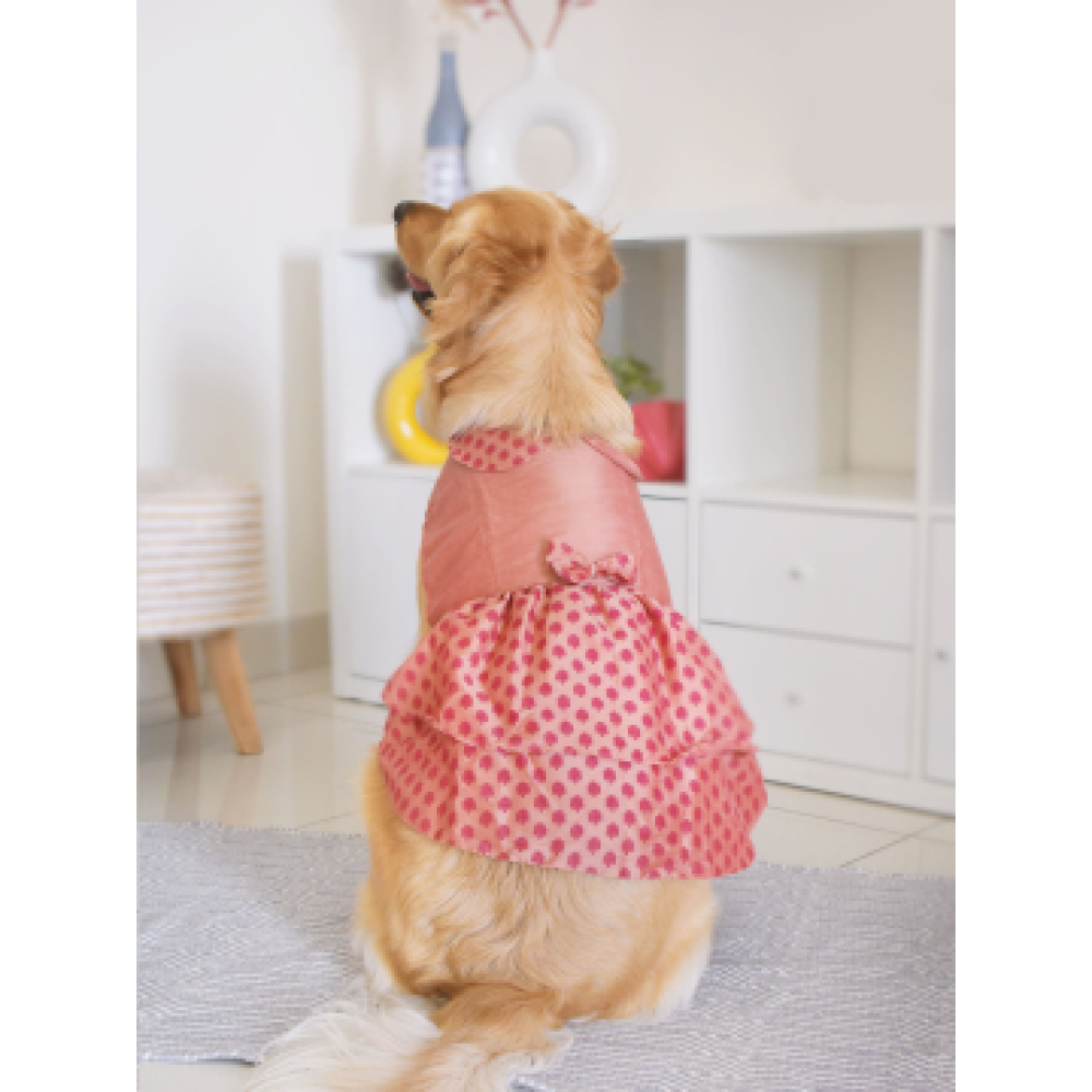 Vastramay Cotton Blend Peter Pan Collar Tiered Dress for Dogs (Pink)