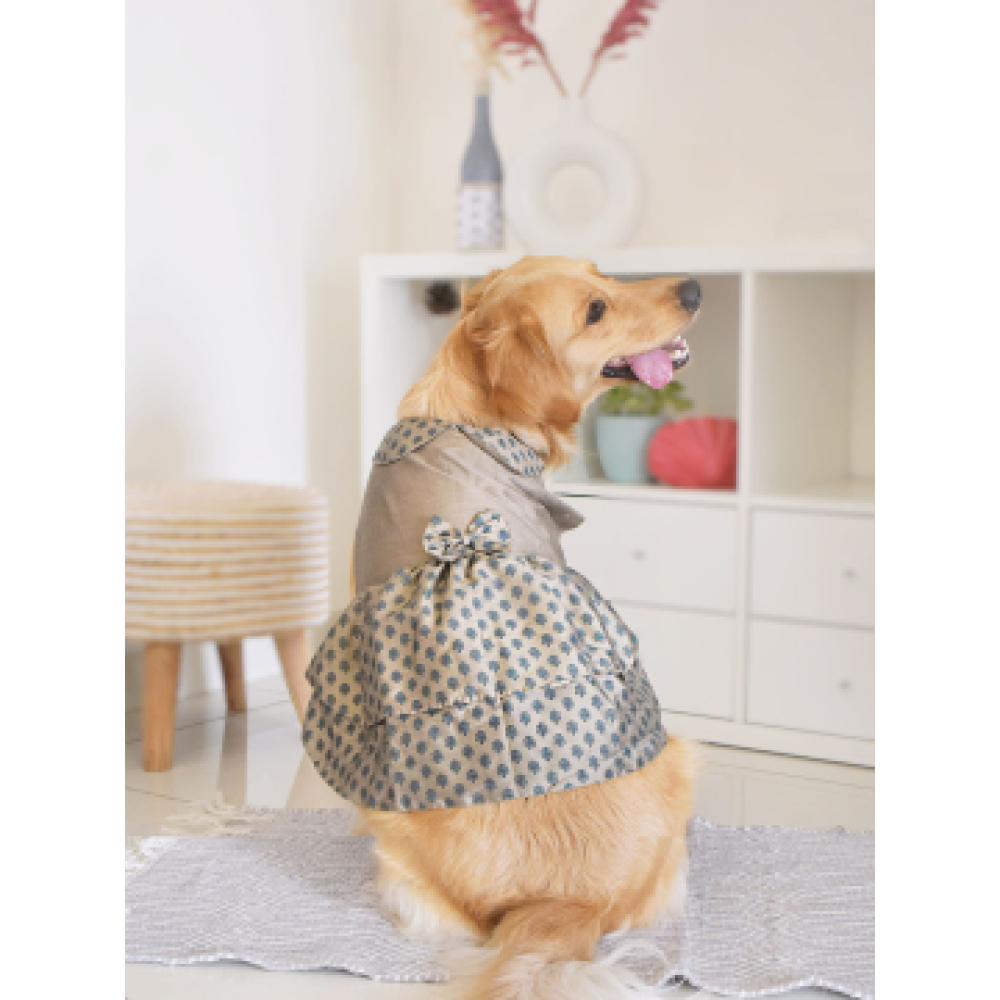 Vastramay Cotton Blend Peter Pan Collar Tiered Dress for Dogs (Beige)