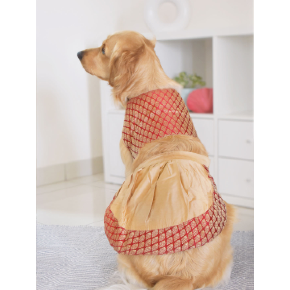 Vastramay Silk Blend Banarasi Brocade Lehenga Choli for Dogs (Maroon)