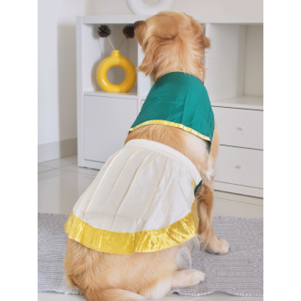 Vastramay South Indian Style Lehenga Choli For Dogs (Green/Cream)