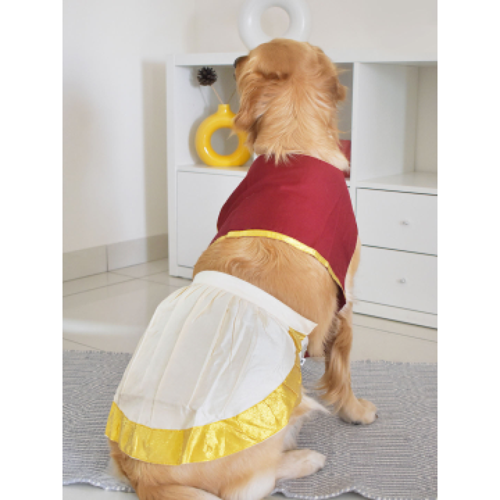Vastramay South Indian Style Lehenga Choli For Dogs (Maroon/Cream)
