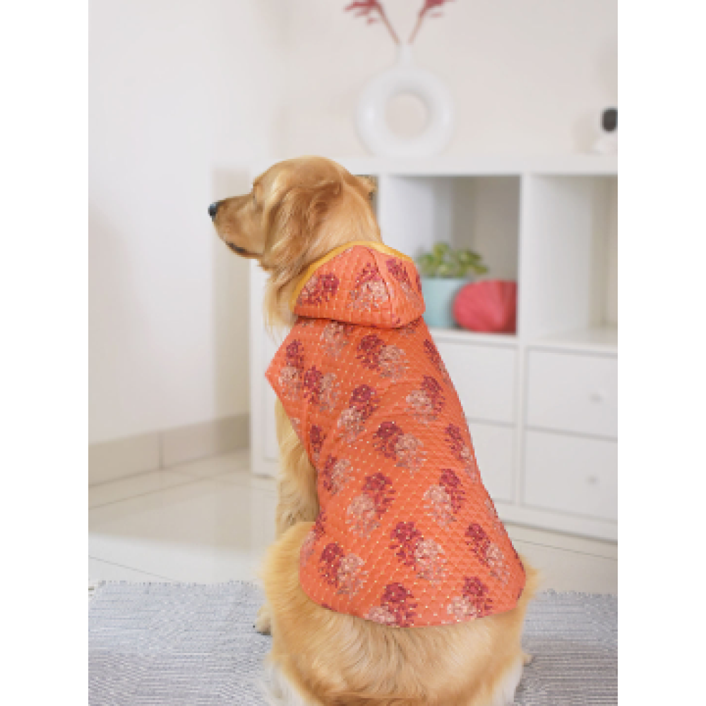 Vastramay Quilted Sequins Hooded Unisex Sweatshirt for Dogs (Orange)